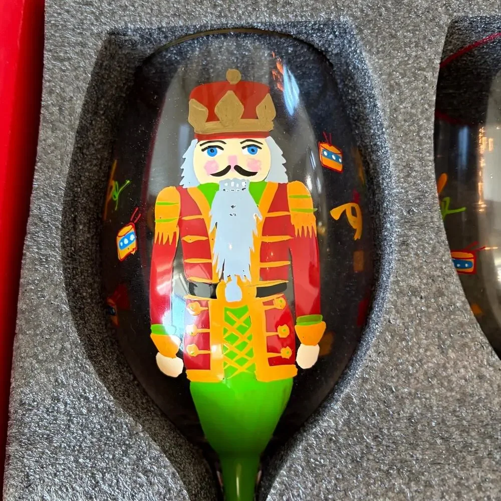 Neiman Marcus Hand Painted Nutcracker Wine Glasses 9in Set of 4 In Gift Box NEW